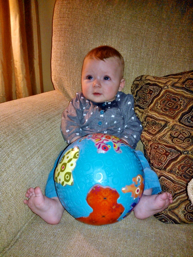 Eleanor got a B. Global Glowball for Christmas from her Auntie Karen. Now she's really got the whole world in her hands.